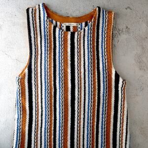 Sleeveless Knit Tank Top Medium Striped Chunky Textured Minimalist Boho Tunic
